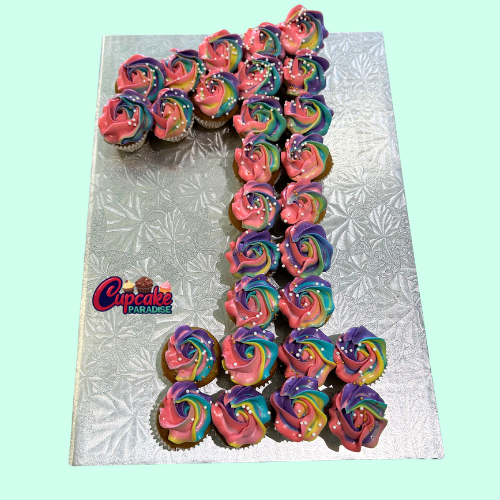 Rainbow Cupcakes Number Cake